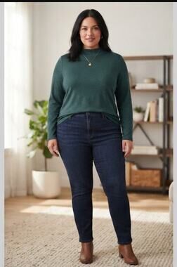 St John's Bay Essential Mock Neck Top Plus 2X Mysterious Green NEW